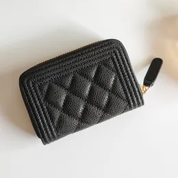 Woman Luxury Wallets Cowhide Credit Card Female Caviar Purses Genuine Leather Card Holder Fashion Small Zipper Short Coin Purse2752