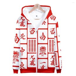 Men's Hoodies China Mahjong 3D Printed Zipper Men/Women Fashion Long Sleeve Hooded Sweatshirt Streetwear Kids Clothes