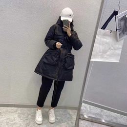 Brand Women's Down Parkas Home P 22 Autumn and Winter Popular Triangle Large Pocket Drawstring Waist Medium Long Hooded Coat