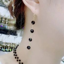 Dangle & Chandelier 2022 New Fashion Designers Black Crystal Long Earrings For Women Elegant Party Ear Line Earings Jewellery