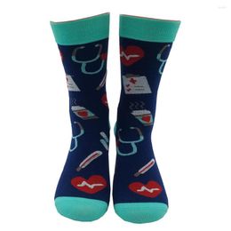 Men's Socks Colorful Theme Jacquard 7 Designs Cotton Crew Dress