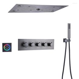 Bathroom Shower Sets Gun Grey Thermostatic Top Set 620 320mm LED With Music Multifunction Hand-Held Nozzle