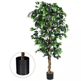 Decorative Flowers 6 Ft Artificial Ficus Silk Tree Home Living Room Office Decor Wood Trunks