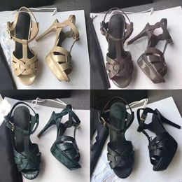 High Heels Shoes Peep-Toes Sandals Pumps Designer Heel Black Gold 10cm Heel Leather Wedding Shoe With Box NO23