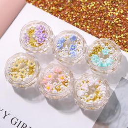 Nail Art Decorations 1Box 3d Mixed Resin Flower Pearl Metal Beads Diy Glitter Studs Supplies For Professionals Accesorios