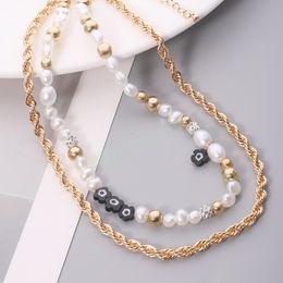 Vintage Charm Gold Color Metal Twisted Choker Necklace For Women Irregular Imitation Pearl Necklace Bracelet Set Fashion Jewelry