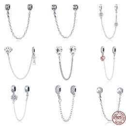 925 Sterling Silver Dangle Charm Women Beads High Quality Jewelry Gift Wholesale Sparkle Flower Safety Chain Bead Fit Pandora Bracelet DIY