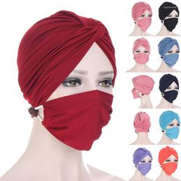 Wide Brim Hats 2Pcs/Set Women Button Headband With Face Mask Tie-Dye Protect Ears Headwrap Reusable Dustproof Mouth Cover