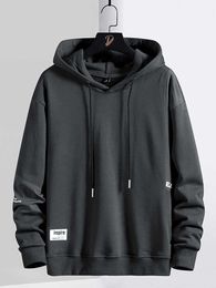 Men's Hoodies Sweatshirts 2021 Brand New Black Grey Basic Hoodie Men Streetwear Letter Hip Hop Pullover Male Overiszed Cotton Big Size G221008