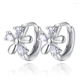 Hoop Earrings 925 Christmas Snowflake Sweet Flowers Zircon Girls Women Gifts Sterling Silver Jewellery Accessories