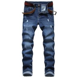 Men's Jeans Dark Blue Casual Denim Jeans Men's High Street Casual Stretch Denim Trousers Green Large Size Cotton Elastic Ripped Jeans 221008