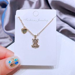 Chains MIGGA Zircon Crystal Paved Cute Animal Tiger Pendant Necklace Gold Colour Plated Women Neck Chain Jewellery