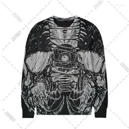 Men's Sweaters 2022 Men's High Street Sweater Retro Old Skull Graffiti Knitted Pullover Ladies Cotton Harajuku Casual Loose Autumn