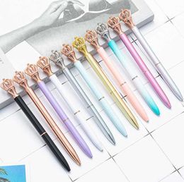 Crown Adornment Crystal Pen Gem Ballpoint Ring Wedding Office Metal Rings Roller Ball Pens