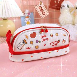 Cosmetic Bags Cute Girl Ins Wind Strawberry Pencil Case Small Fresh Stationery Box Junior High School Students Large Capacity Stora