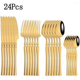 Flatware Sets 24Pcs Dinnerware Set Stainless Steel Cutlery Mirror Spoon Fork Knife Kitchen Dinner Tableware Complete Home