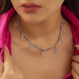 Classic Trendy Shiny Rhinestone Letter Pendant Necklace Women Wedding Bride Clear Crystal Delicate Choker Chain Jewellery