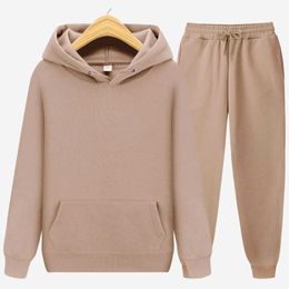 Men's Tracksuits New Men Women Tracksuit Hoodie Casual Solid Color Thick piece Set Pullover And Long Pant Autumn Fleece Jogger Sports Sudaderas G221011