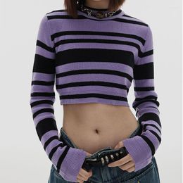 Men's Sweaters Women Clothing Vintage Fashion Striped T-Shirt Sweater Slim Fit Sports Cropped Top Bottom Knit Y2k Clothes