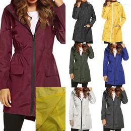 Women's Trench Coats Outdoor Sports Jacket Double Layer Solid Color Waist Hooded Raincoat Mid-length Windbreaker Women 2022