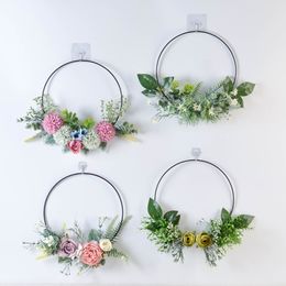25 CM Dia Artificial Flower Rose Peony Wreath Bridesmaid Handheld Garland For Wedding Party Door Wall Hanging Decoration