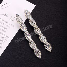 Trendy Knot Twist Long Rhinestone Tassel Dangle Earrings For Women Sparkly Crystal Jewelry Luxury Wedding Accessories
