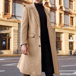 Men's Trench Coats Men Coat Long Sleeve Solid Colour Turn-down Collar Cardigan Leisure Winter Jacket Autumn Warm For Streetwear