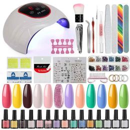 Nail Art Kits 12 Colours Gel Polish Set Base Top Coat 36W LED Dryer Lamp With Full DIY Manicure Tools Starter