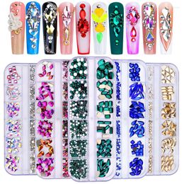 Nail Art Decorations 12 Grid Rhinestones Gold Red Green Blue AB Clear Accesorios 3D Glitter Gem Pearls DIY Decoration Supplies