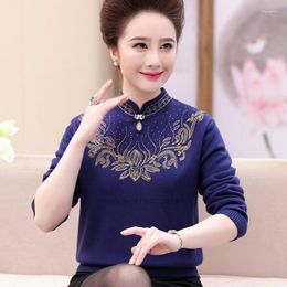 Ethnic Clothing 2022 Chinese Traditional Cheongsam Tops Women Thicken Sweater National Flower Sequin Female Jumper Loose Casual Knitted