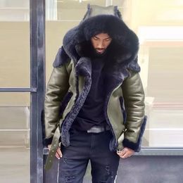 Wholesale 2024 Parka Leather Garment New Winter European and American Men's Large Long Sleeve Fur Zipper Hooded Casual Warm Leather Jacket Heavy Coat s-5xl