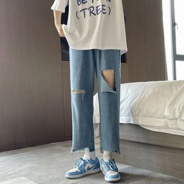 Men's Jeans Jeans Men Women Casual Thin Denim Streetwear Ripped Hole Trousers Fashion Straight Pants Allmatch Boyfriend Pants 221008