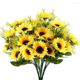 Decorative Flowers 4PCS Artificial Sunflowers Bundles Fake Bouquets Faux Floral Table Centrepieces Arrangements Decor Wedding Home Kitchen