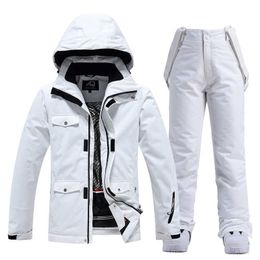 Skiing Suits New Pure White Women's Snow Suit Overalls Snowboarding Sets 10k Waterproof Windproof Winter Super Warm Skiing Costume Ski Jacket L221008