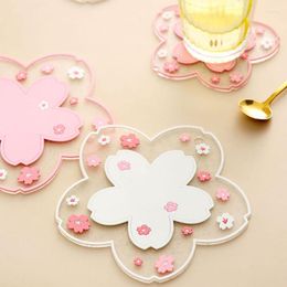 Table Mats PVC Cup Mat Bowl Pad Waterproof Heat Insulation Sakura Flower Anti-skid Pads Tea Milk Mug Coffee