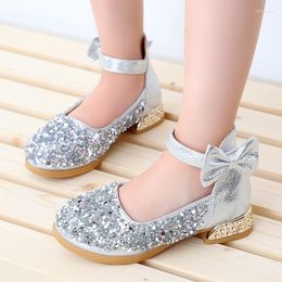 Flat Shoes 2022 Childrens Kids High Heeled Leather Baby Girls Rhinestone Princess For Dance Wedding Party