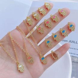Pendant Necklaces 6Pcs Good Quality 2022 Trendy Hamsa Eye Gold Plated Charms Hand Zircon Pendent For DIY Jewelry Making
