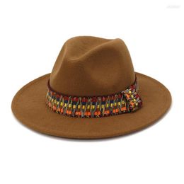 Berets Autumn/Winter Woolen Felt Fedora Hat For Women Men Gentlemen Flat-brimmed Jazz Panama Party Cowboy Top