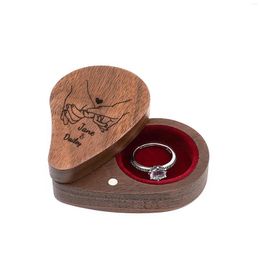 Jewelry Pouches Customize Portable Box Organizer For Couple Lover Wood Heart-shaped Jewellery Ring Case Wedding Proposal Holder Casket