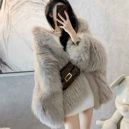Women's Fur 2022 Women High-Quality Faux Jackets Autumn Winter Hooded Loose Fluffy White Coats Young Girl Outerwear JH39