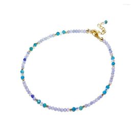 Anklets Lii Ji Tanzanite Apatite Natural Real Stone With Austrian Crystal 14K Gold Filled Beaded Anklet Bracelet 24 5cm