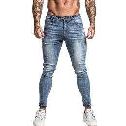 Jeans da uomo GINGTTO pantaloni skinny elasticizzati strappati in vita elastica streetwear denim blu 221008