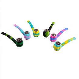 Latest hammer Spoon Silicone Pipes With metal bowl Dab Dabber Hand Tobacco Smoking water Pipe Dry Herb For Silicon Bong Bubbler