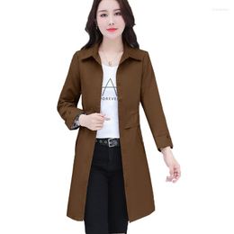 Women's Trench Coats Spring Atumn Ladies Jacket Single-Breasted Mid-Length Female Thin Coat Lapel Long Sleeve Cardigan Women's Outwear