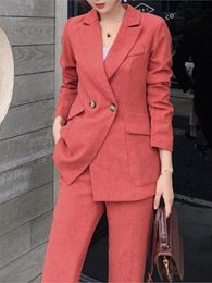 Women's Suits Blazers Spring Autumn Women's Pantsuit Casual Elegant Jacket Suit Office Ladies Workwear Business Clothes Female Two Pieces Blazer Set 221008