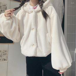 Women's Down Winter White Cute Parkas Soft Oversized Fluffy Faux Fur Coat Women With Hood Long Sleeve Lovely Harajuku Kawaii Jacket 2022