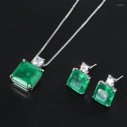 Necklace Earrings Set 2022 Classic 925 Sterling Silver Emerald Pendant Retro Women's Grace Earring Vintage Jewellery Wedding Party 10 10mm