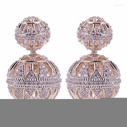 Stud Earrings SENYU Luxury 18mm Zirconia Ball Earring Paved Full CZ Stone Reversible Double For Women Anniversary Gift