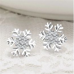 Crystal Zircon Snowflake Stud Earrings For Women Shiny Rhinestone Charm Earring Girls Christmas New Year Birthday Jewellery Gifts GC1689