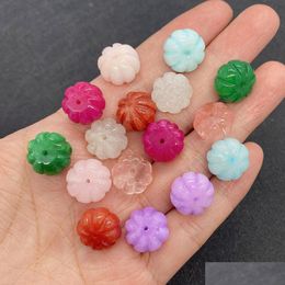 Stone 8X14Mm Pumpkin Shaped Crystal Stone Beads Pink White Green Orange Punched Loose Bead Diy Jewellery Making Accessories Drop Deliver Dh5Iu